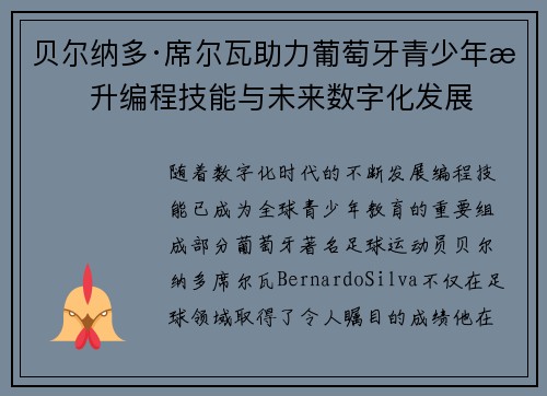 贝尔纳多·席尔瓦助力葡萄牙青少年提升编程技能与未来数字化发展